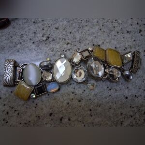 Elegant Silver and Gold Tone Multi-Stone Bracelet